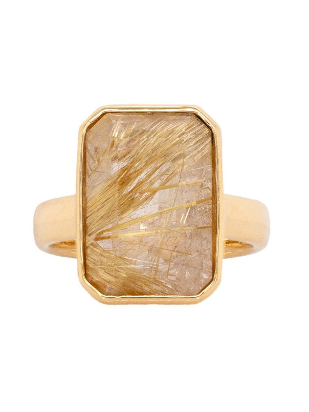 10.42Ct Rutilated Quartz Ring in Solid 18K Yellow Gold - Solitaire Ring